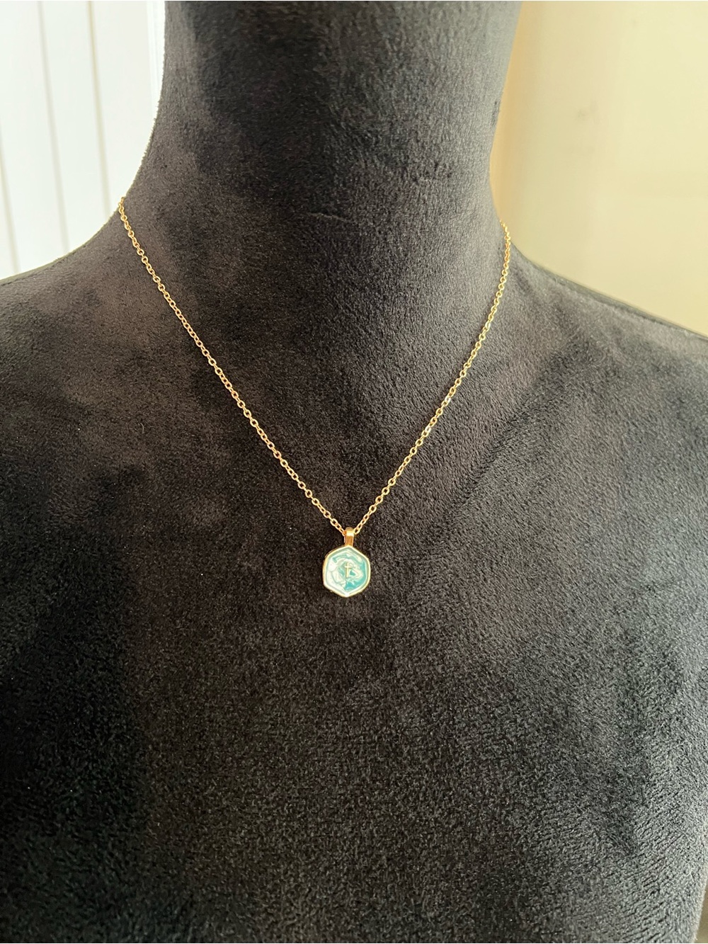 Gold toned Chain Necklace with Turquoise cross Enamel Pendant